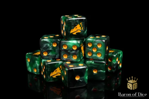 Dice and Gaming Accessories D6 Sets: Yellow and Green - Drake Dice - Green & Gold (25) Square Corner