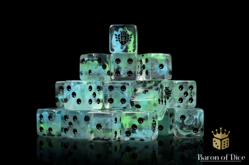 Dice and Gaming Accessories D6 Sets: Yellow and Green - Day of the Dead Dice - Scarab (25) Square Corner 