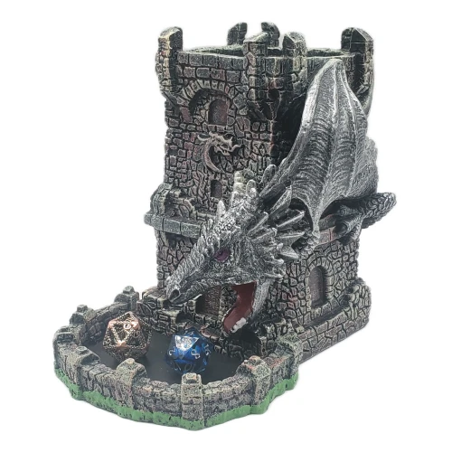 Dice and Gaming Accessories Dice Towers and Trays: Dragon's Fury Dice Tower - Silver Dragon