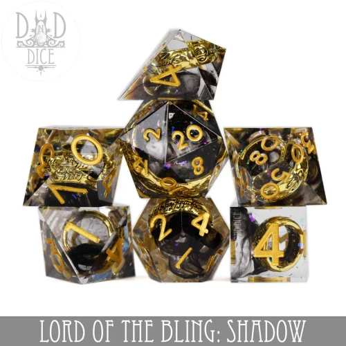 Dice and Gaming Accessories Polyhedral RPG Sets: Purple and Pink - Lord of the Bling: Shadow - Sharp Edge Resin (7)