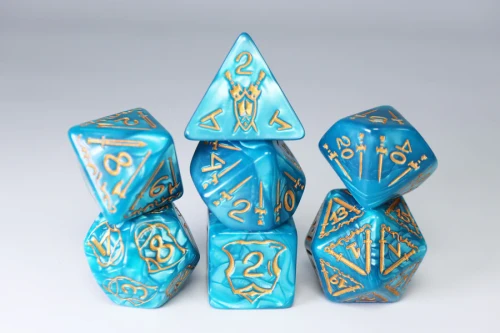 Dice and Gaming Accessories Polyhedral RPG Sets: Blue and Turquoise - Queen's Armory (7) -  Aquatic 25mm