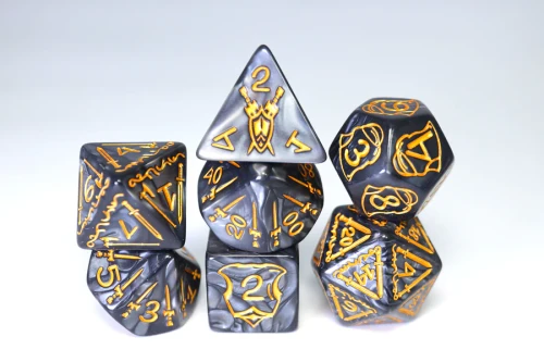 Dice and Gaming Accessories Polyhedral RPG Sets: Black and Grey - Queen's Armory (7) - Cursed 25mm