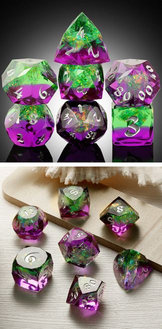 Dice and Gaming Accessories Polyhedral RPG Sets: Yellow and Green - Eternal - Faceted Sharp Edge (7)