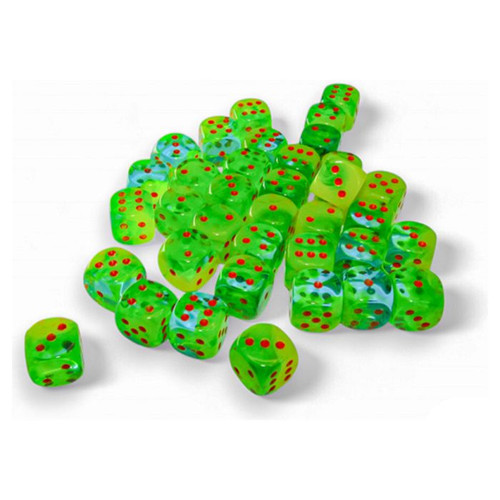 Dice and Gaming Accessories D6 Sets: Yellow and Green - Gemini: 12mm D6 Plasma Green-Teal/Orange - Luminary (36)