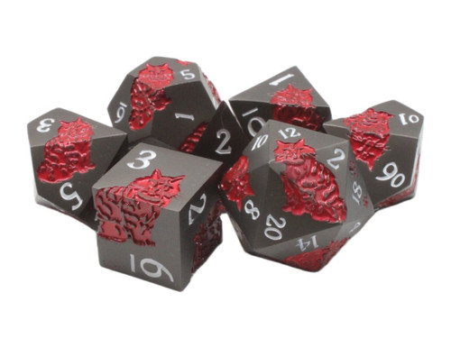 Dice and Gaming Accessories Polyhedral RPG Sets: Black and Grey - Nine Lives: Matte Black w/ Red - Metal (7)