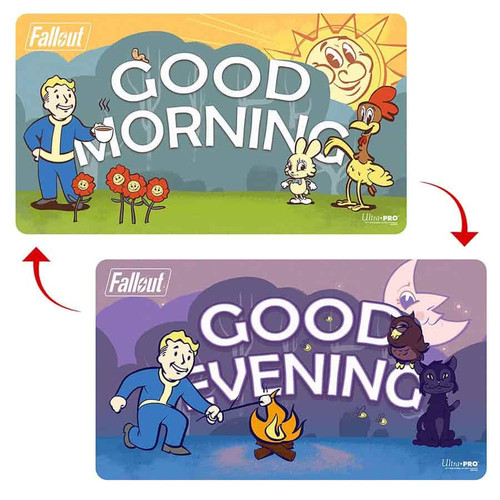 Playmats: Other Printed Playmats - Fallout: Vault Boy - Good Morning/Good Evening Double-Sided Playmat