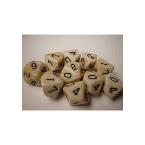 Dice and Gaming Accessories D10 Sets: Swirled - Marble: D10 Ivory/Black (10)