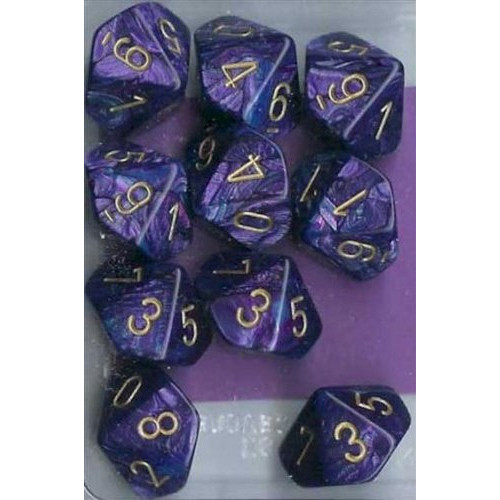 Dice and Gaming Accessories D10 Sets: Swirled - Lustrous: D10 Purple/Gold (10)