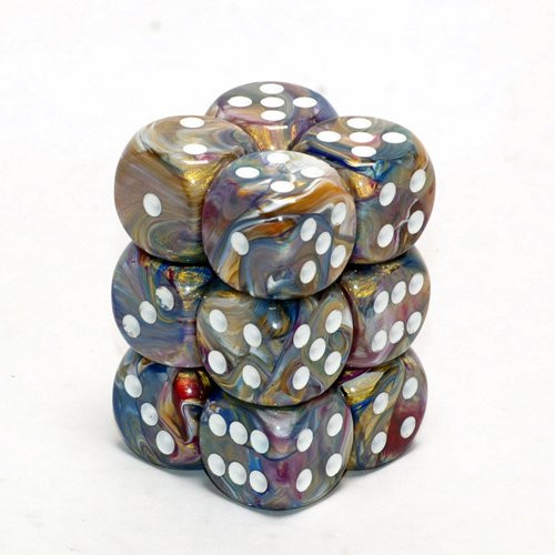 Dice and Gaming Accessories D6 Sets: Swirled - Festive: 16mm D6 Carousel/White (12)