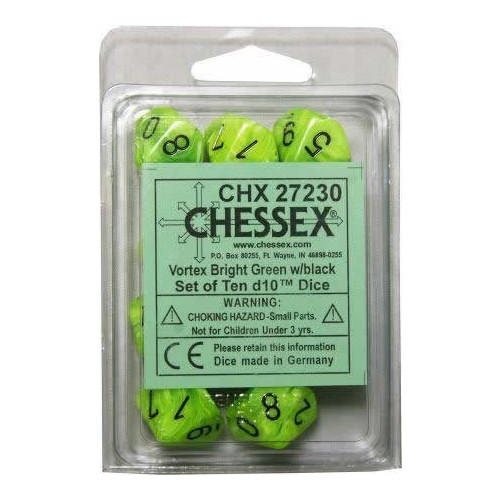 Dice and Gaming Accessories D10 Sets: Swirled - Vortex: D10 Bright Green/Black (10)