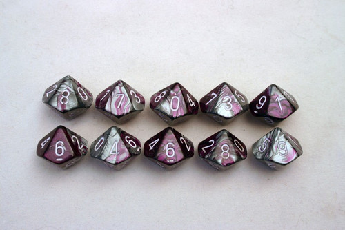 Dice and Gaming Accessories D10 Sets: Swirled - Gemini: D10 Purple Steel/White (10)