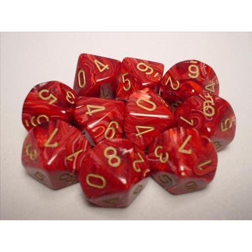 Dice and Gaming Accessories D10 Sets: Swirled - Vortex: D10 Burgundy/Gold (10)