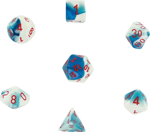 Dice and Gaming Accessories Polyhedral RPG Sets: Swirled - Gemini: Astral Blue White/Red (7)