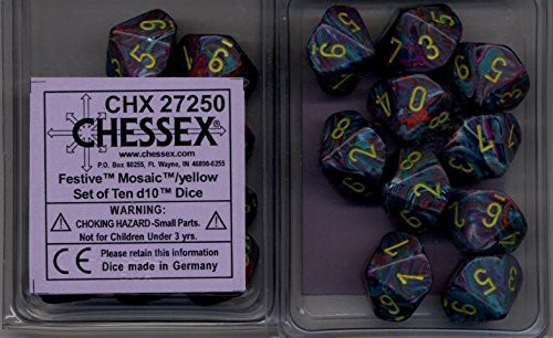 Dice and Gaming Accessories D10 Sets: Swirled - Festive: D10 Mosaic/Yellow (10)