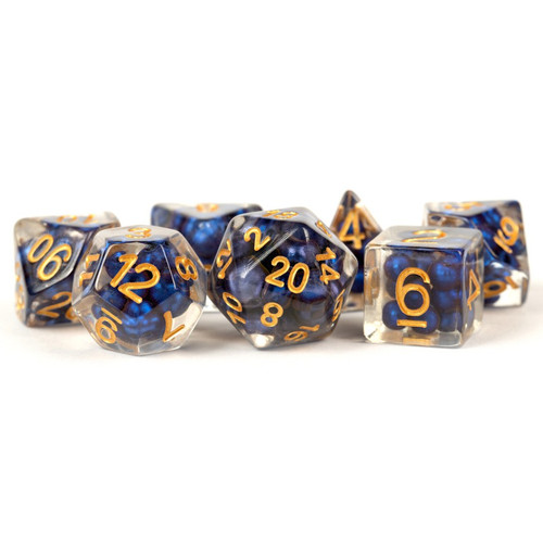 Dice and Gaming Accessories Polyhedral RPG Sets: Transparent/Translucent - Royal Blue Pearls/Gold (7)