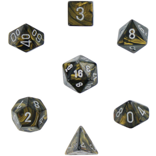 Dice and Gaming Accessories Polyhedral RPG Sets: Swirled - Leaf: Black Gold/Silver (7)