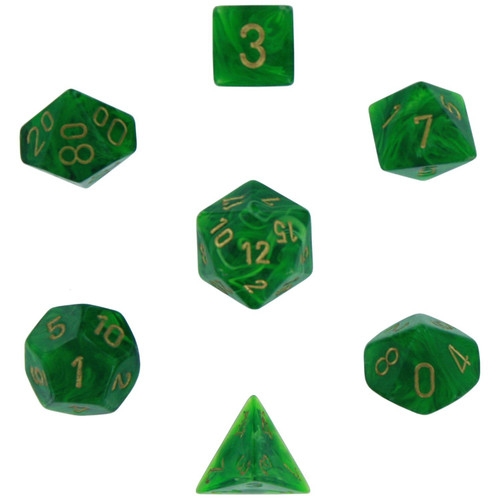 Dice and Gaming Accessories Polyhedral RPG Sets: Swirled - Vortex: Green/Gold (7)