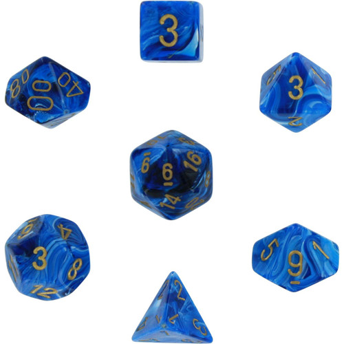 Dice and Gaming Accessories Polyhedral RPG Sets: Swirled - Vortex: Blue/Gold (7)