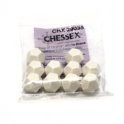 Dice and Gaming Accessories Other Gaming Accessories: Opaque: D12 White/Blank (10)