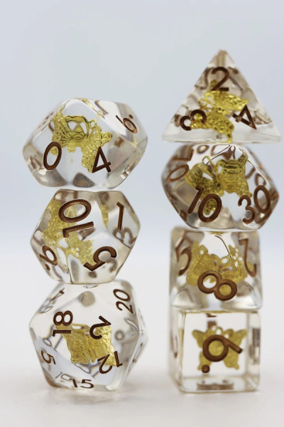 Dice and Gaming Accessories Polyhedral RPG Sets: Transparent/Translucent - Gilded Butterfly (7)