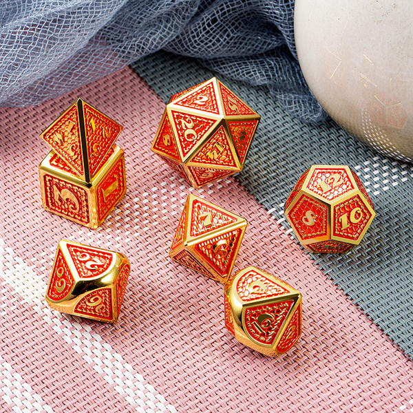 Dice and Gaming Accessories Polyhedral RPG Sets: Red and Orange - Phoenix - Metal (7)