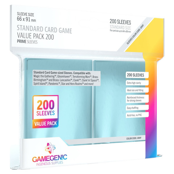 Card Sleeves: Solid Color Sleeves - Prime Board Game Sleeves: Standard Card Game Sleeves 66mm x 91mm (200) (Gray)