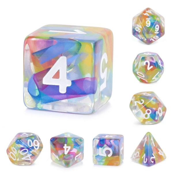 Dice and Gaming Accessories Polyhedral RPG Sets: Transparent/Translucent - Rainbow Ribbon (7)