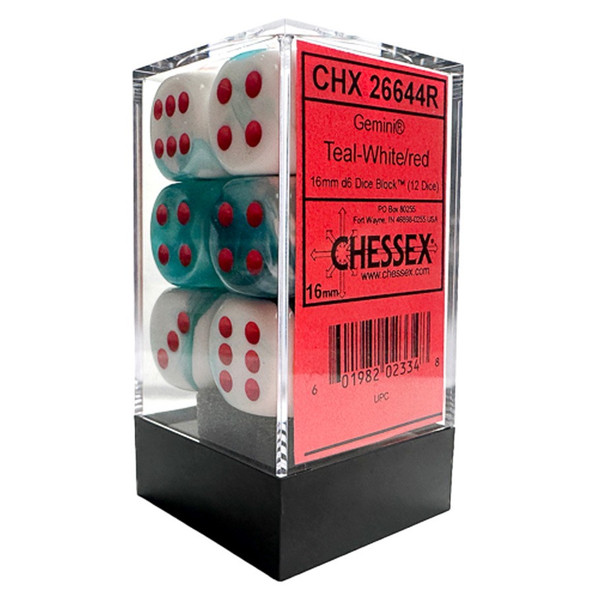 Dice and Gaming Accessories Chessex: Gemini: 16mm d6 Teal-White/Red (12)