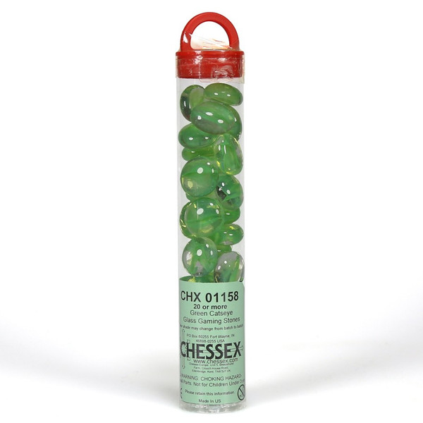 Green Catseye Glass Stones in 5.5" Tube (20+)