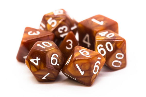 Dice and Gaming Accessories Polyhedral RPG Sets: Opaque - Pearl Drop - Brown (7)