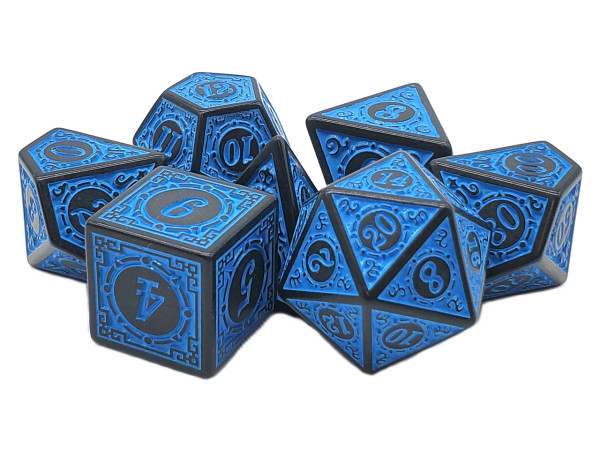Dice and Gaming Accessories Polyhedral RPG Sets: Blue and Turquoise - Magical Runes - Blue (7)