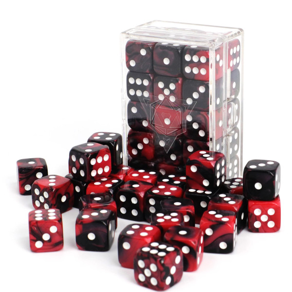 Dice and Gaming Accessories D6 Sets: Swirled - Vanguard: 14mm D6 Nocturne and Crimson (30)