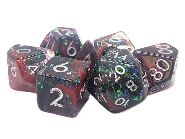 Dice and Gaming Accessories Polyhedral RPG Sets: Multicolored - Particles - Red, Pink & Black Mist (7) Dice and Gaming Accessories Polyhedral RPG Sets: Multicolored - Particles - Red, Pink & Black Mist (7)