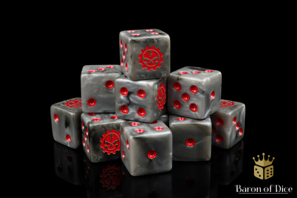 Dice and Gaming Accessories D6 Sets: Black and Grey - Death Engines Dice - Steel (25) Square Corner 