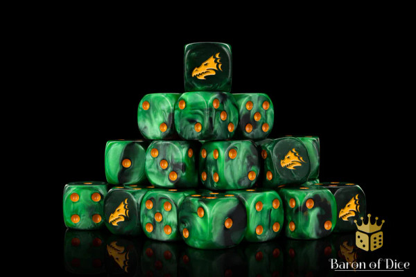 Dice and Gaming Accessories D6 Sets: Yellow and Green - Drake Dice - Green & Gold (25) Round Corner
