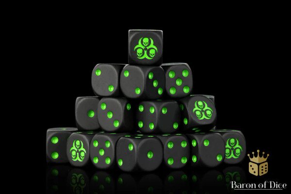 Dice and Gaming Accessories D6 Sets: Black and Grey - Black Plague Dice (25) Round Corner 