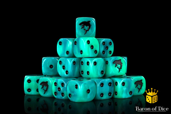 Dice and Gaming Accessories D6 Sets: Blue and Turquoise - Carcharodon "Great White Shark" Dice (25) Round Corner