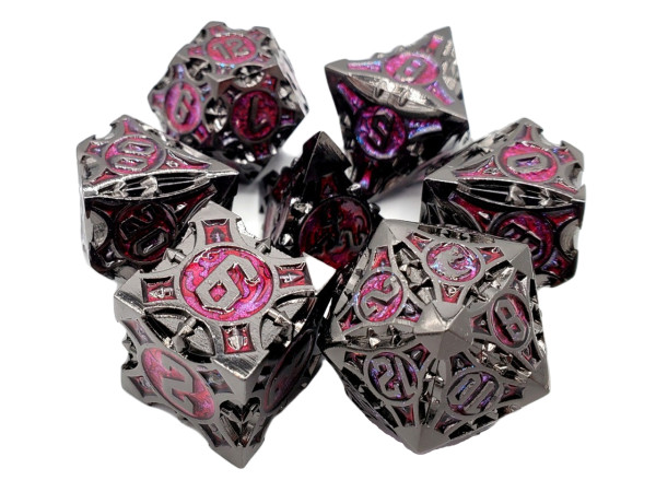 Dice and Gaming Accessories Polyhedral RPG Sets: Black and Grey - Gnome Forged: Black Nickel w/ Red - Metal (7)