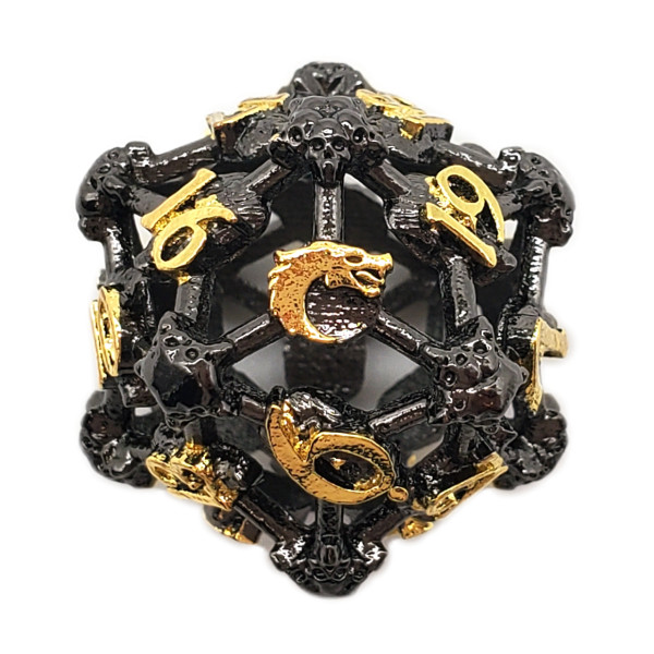 Dice and Gaming Accessories Other Gaming Accessories: Hollow Metal D20 Spindown - Skull - Black Nickel w/ Gold