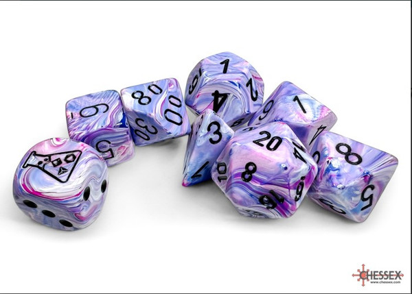 Dice and Gaming Accessories Polyhedral RPG Sets: Purple and Pink - Festive: Hydrangea/Black with bonus die (8)
