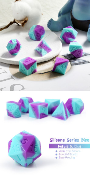 Dice and Gaming Accessories Polyhedral RPG Sets: Blue and Turquoise - UFO - Silicone (7)