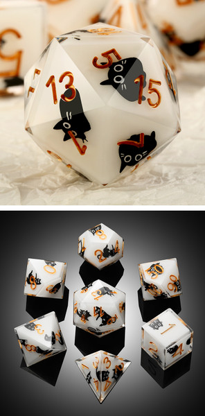 Dice and Gaming Accessories Polyhedral RPG Sets: Stuff-Inside - Playful Kitty - Sharp Edge Resin (7)