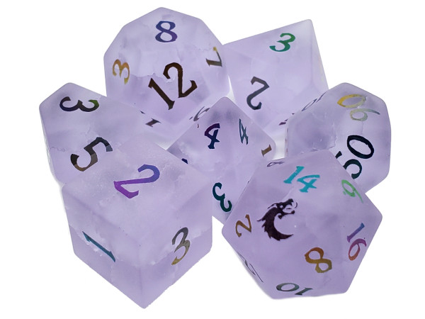Dice and Gaming Accessories Polyhedral RPG Sets: Purple and Pink - Amethyst w/ Spectral - Frosted Blast Glass (7) Dice and Gaming Accessories Polyhedral RPG Sets: Purple and Pink - Amethyst w/ Spectral - Frosted Blast Glass (7)