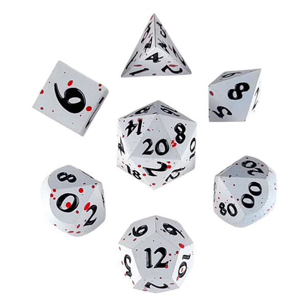 Dice and Gaming Accessories Polyhedral RPG Sets: Metal and Metallic - White with Blood Splatter - Metal (7)
