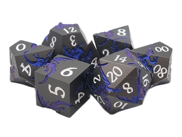 Dice and Gaming Accessories Polyhedral RPG Sets: Black and Grey - Soaring Dragon: Matte Black w/ Blue - Metal (7) Dice and Gaming Accessories Polyhedral RPG Sets: Black and Grey - Soaring Dragon: Matte Black w/ Blue - Metal (7)