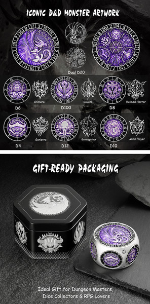 Dice and Gaming Accessories Other Gaming Accessories: Purple & Silver Octagon Spinner Dice