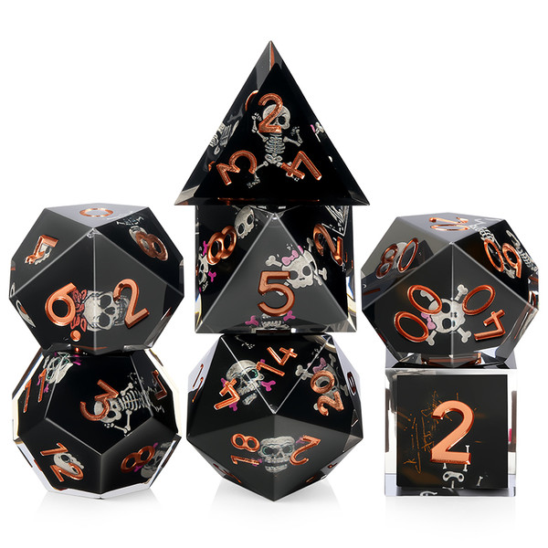 Dice and Gaming Accessories Polyhedral RPG Sets: Black and Grey - Black Bones - Sharp Edge Resin (7)