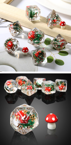 Dice and Gaming Accessories Polyhedral RPG Sets: Transparent/Translucent - Red Mushroom - Resin (7)