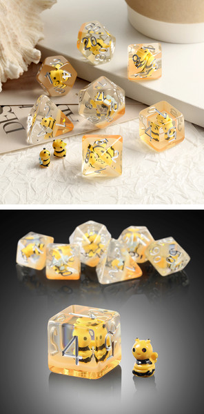 Dice and Gaming Accessories Polyhedral RPG Sets: Transparent/Translucent - Bee - Resin (7)