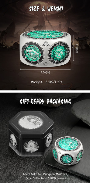 Dice and Gaming Accessories Other Gaming Accessories: Green & Silver Octagon Spinner Dice 